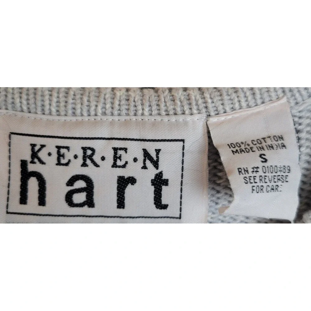 NOS VTG Keren Hart Cardigan Sweater Winter Ski Scene Bead Snowflake Gray Small